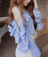 lace up sleeve blouse blue snidel