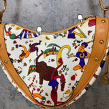 Piero Guidi magic circus printed handbag graffiti animals real leather