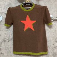 star short sleeves sweater brown green knit tops
