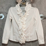 white frilled ruffle blouse