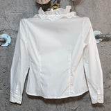 white frilled ruffle blouse