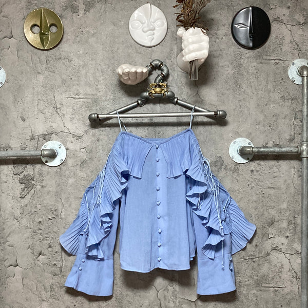 lace up sleeve blouse blue snidel