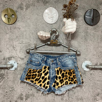 leopard studded short denim jeans brown yellow