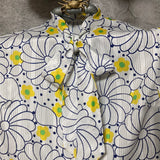 bow tie neck flower printed blouse