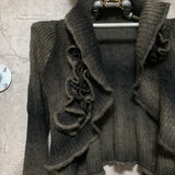frilled knit crop cardigan brown