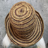 striped straw hat brown x purple