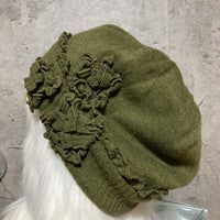 3way lace flower corsage beanie green