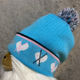 2way pom pom knit watch cap blue pink