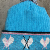 2way pom pom knit watch cap blue pink