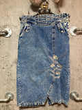 bijou embroidered denim skirt tight blue