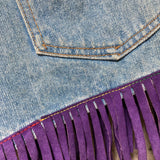 suede leather fringe patchwork denim jean shorts Seruchi bijou