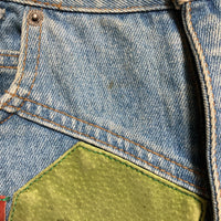 suede leather fringe patchwork denim jean shorts Seruchi bijou