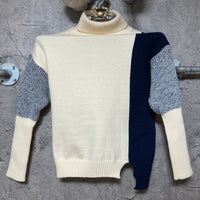 asymmetry design turtleneck knit top navy white gray