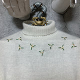 bijou embroidered turtleneck mohair knit top x arm warmer white