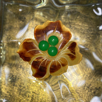 hibiscus brooch pin gold green