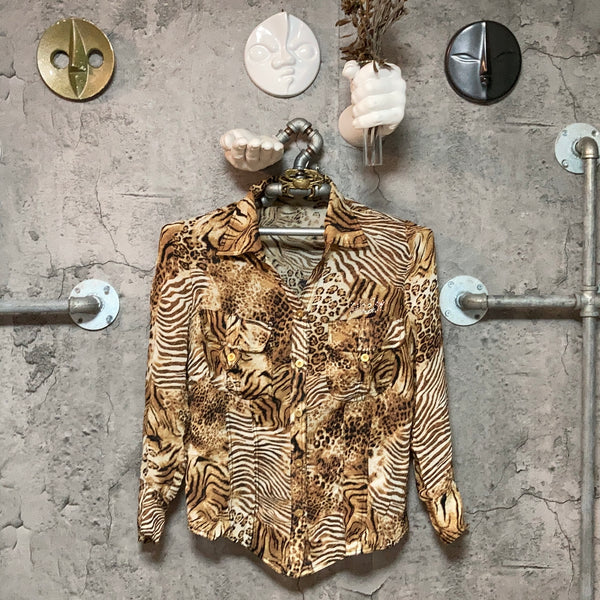 animal pattern shirts brown gold chain bijou