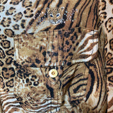 animal pattern shirts brown gold chain bijou
