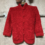 high neck slim long cardigan red