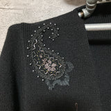 bijou embroidered V neck knit black silver