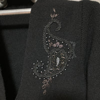 bijou embroidered V neck knit black silver