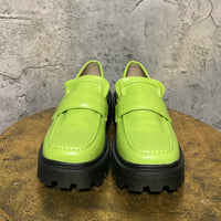 yellow green platform loafers square toe