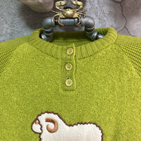 henley neck sheep knit sweater yellow green