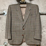 plaid pattern single suit jacket blazer double vent beige brown Pierre Balmain