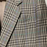 plaid pattern single suit jacket blazer double vent beige brown Pierre Balmain