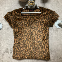 french sleeve tops leopard pattern fake fur brown
