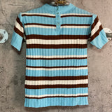 short-sleeve striped knit top short sleeve blue
