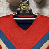 retro design V neck sweater knit blue navy