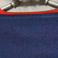 retro design V neck sweater knit blue navy