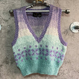 blue purple gradation colored knit vest