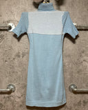 turtle neck knit dress short sleeve blue