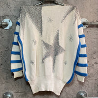 glitter star knit top unique long sleeve silver blue