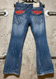 fire embroidered low rise flare jeans Y2K