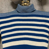 striped turtleneck knit top blue white
