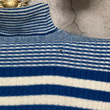 striped turtleneck knit top blue white