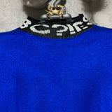 china style high-necked knit blue black