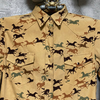 horse pattern western shirts beige brown