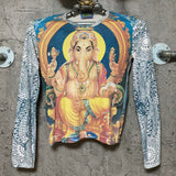 Ganesha patterned long sleeve t shirt Hindu Hindi blue orange