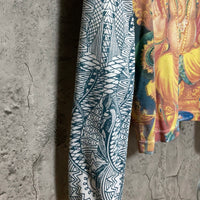 Ganesha patterned long sleeve t shirt Hindu Hindi blue orange