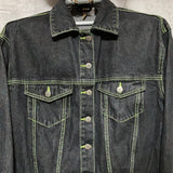 yellow green stitched black denim jacket H&M