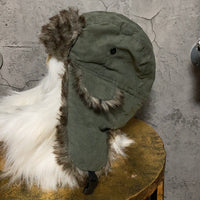 khaki green flight cap hat faux fur