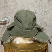 khaki green flight cap hat faux fur