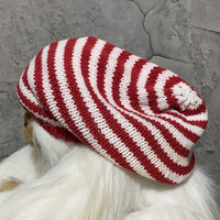 red white spiral knit beret