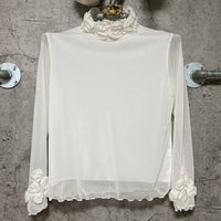 rose high necked white see-through tops