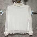 rose high necked white see-through tops