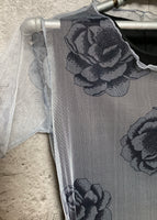 rose print gray tulle dress