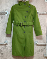 high neck green wool long coat